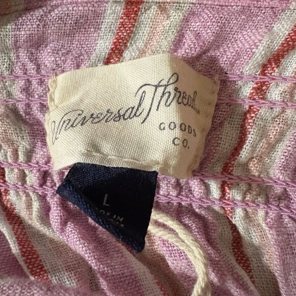 Universal Thread Dress Womens L Petal Pink Striped Smocked Linen Blend Sundress - Picture 6 of 12